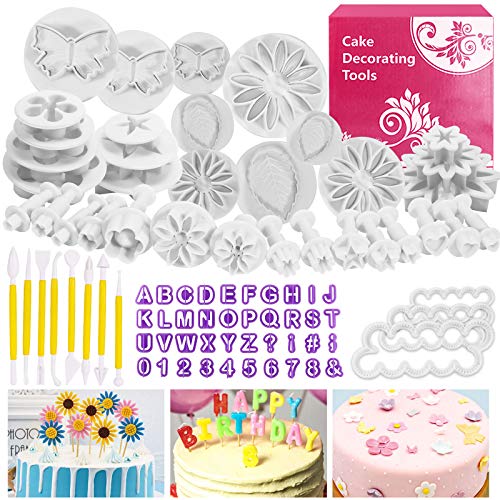 Buluri Fondant Ausstechformen Set, Backen Fondant Set DIY 84 Fondant Ausstecher Set Buchstaben Dekoration Mit Premium Backzubehör, Zahlen, Buchstaben,Passend für Cupcakes,Fondant Modellierwerkzeug
