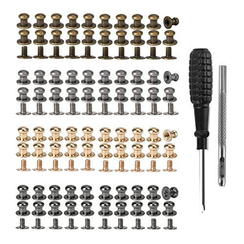Leder Nieten 80 Stück Hohlnieten 5mm Kopfnieten Schrauben Nieten mit Locher Werkzeug füR Diy Handwerk Leder Ledertaschen GüRtel
