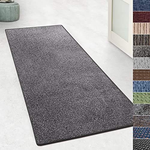 KARAT Teppich Läufer für Küche, Flur & Wohnraum - Teppichläufer auf Maß - Meterware - Flurteppich - Küchenläufer - Wohnzimmer Teppich (80 x 200 cm, Lyon - Grau)