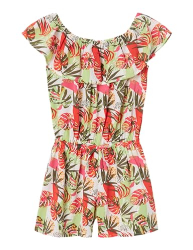 NAME IT Mädchen NKFVINAYA SS Playsuit FFFFF NOOS Jumpsuit, Bright White/Print:Tropical, 134