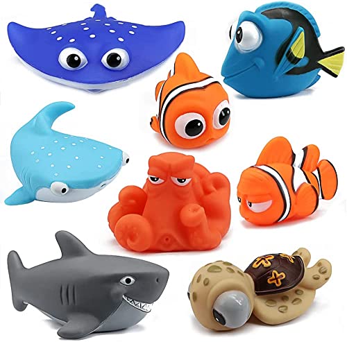 Cadoal 8 Stück Baby badespielzeug wasserspielzeug, Badetiere ab 1 Jahr badespass für Kinder badewanne Pool, Badewannenspielzeug Findet Nemo Spielen, badespaß Spritztiere Wassertiere für Kleinkinder