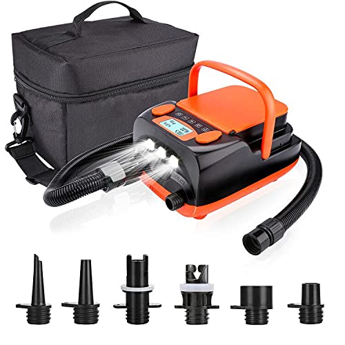 AGPtEK Digitale Elektrische Luftpumpe 16PSI 12V Wiederaufladbare SUP Elektrische Luftpumpe Kompressor mit schnellem Aufblasen/Ablassen, tragbare Hochdruck Luftpumpe für Luftmatratzen, Zelte und Boote