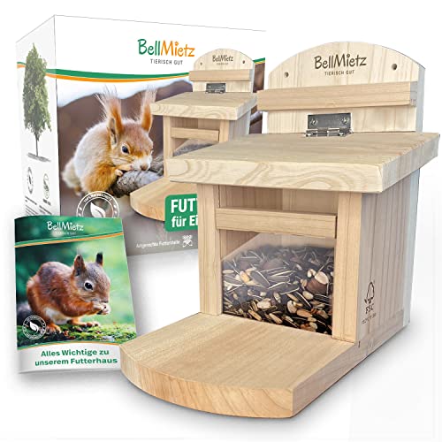 BellMietz® geliebtes Eichhörnchen Futterhaus [extra sicher & stabil] | Eichhörnchenhaus mit innovativem Belüftungssystem für trockenes Futter | Erprobtes Design Futterhaus für Eichhörnchen
