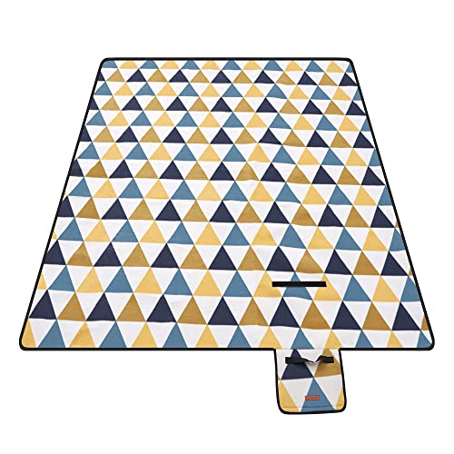 SONGMICS Picknickdecke, 200 x 150 cm, groß, Campingdecke, für Park, Garten, Strand, wasserdicht, faltbar, gelbe und Blaue Dreiecke GCM07S