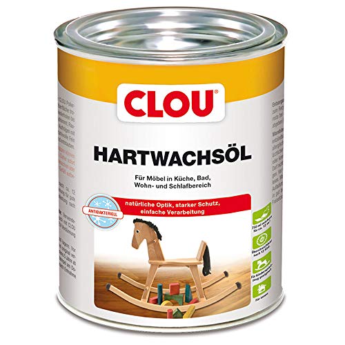 CLOU Hartwachsöl antibakteriell und farblos: Pflegendes Holzöl für Möbel in Küche, Bad, Wohn- und Schlafbereich, 0,75 L