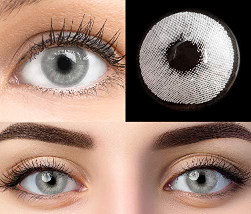 GLAMLENS Pisa Gray Grau + Behälter | Sehr stark deckende natürliche graue Kontaktlinsen farbig | farbige Monatslinsen aus Silikon Hydrogel | 1 Paar (2 Stück) | DIA 14.20 | Ohne Stärke