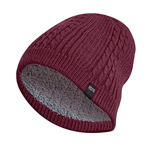 Amazon Brand - Eono Wintermütze Strickmütze Unisex-Mütze Warme Beanie Winter Mütze Weiche Cuffed Plain Hat für Damen und Herren (Rot-Fleece-Liner)