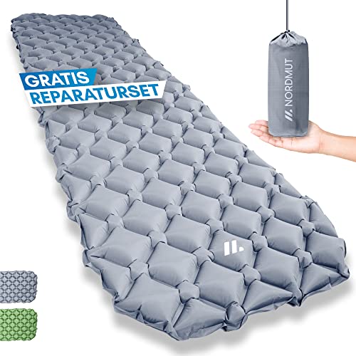 NORDMUT® Isomatte Camping Matratze [mit Reparaturset] Isomatte Outdoor Luftmatratze | Isomatte Ultraleicht für Wandern, Outdoor, Camping - kleines Packmaß [grau]