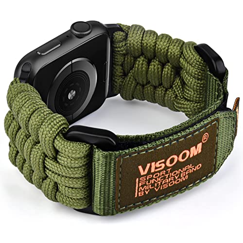 VISOOM Kompatibel mit Apple Watch Armband 42mm 44mm 45mm 49mm, Sport Nylon Stoff Loop Geflochtenes Sportarmband Apple Watch Band für iWatch Ultra Armband Series 8 7 6 SE 5 4 3 2 1 Herren,L-Grün