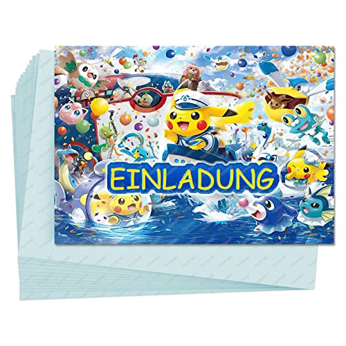 Yazipapi Einladungskarten Kindergeburtstag Einladungskarten Kindergeburtstag Junge Mädchen, Kindergeburtstag Einladungskarten Geburtstag P-o-k-e-m-o-n, 12er Set Mit Umschlag Deutsche Fassung