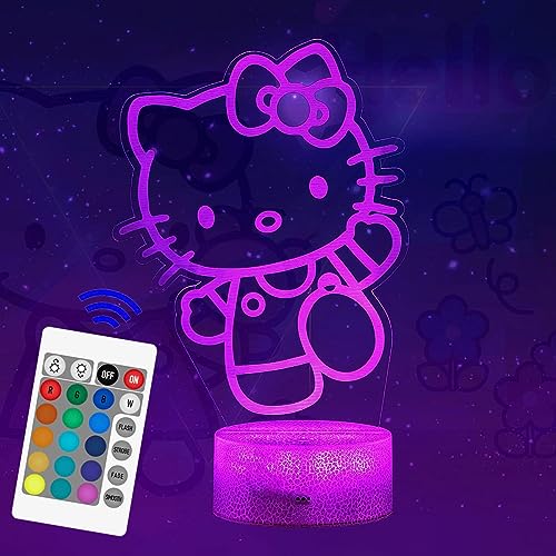 ZTZK Kitty Lampe, Niedliche Kitty Deko Lampe- 3D 16 Farben Intelligentes Fernbedienungs Nachtlicht für Kitty Geschenke für Mädchen, Weihnachtsgeschenke, Kindergeburtstagsgeschenke