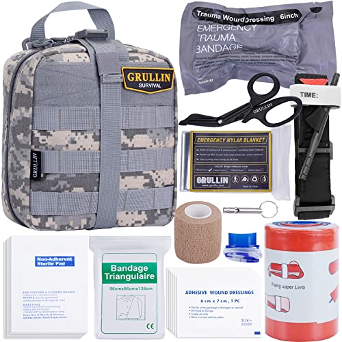 GRULLIN IFAK Trauma Kit, MOLLE Taktisch Outdoor Notfall Erste Hilfe Set, militärische Erste Hilfe Tasche gefüllt für Abenteuer, Jagd, Camping, Wandern, Reisen, Katastrophen und Unfälle (ACU)