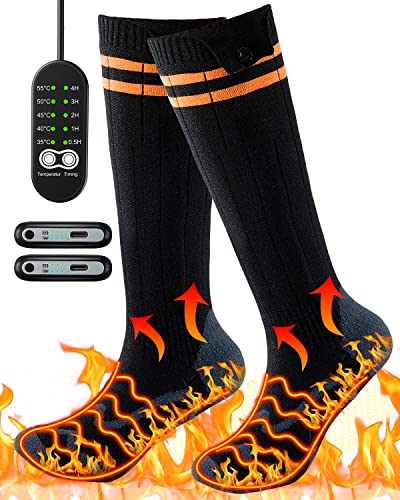Beheizte Socken, 5000mAh Akku Wiederaufladbare Beheizbare Socken Damen Herren Mit USB Thermostat, 65℃ für Outdoor Camping Wandern Jagd Ski Heizung Socken