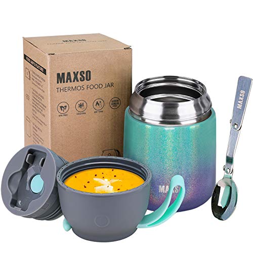 LOGEEYAR Thermobehälter für Essen 500ml Edelstahl Isolierbehälter Gefäß für warme Speißen, Essen, Babynahrung, Suppe, Isolierbehälter mit Löffel Thermo Gefäß, Bunt