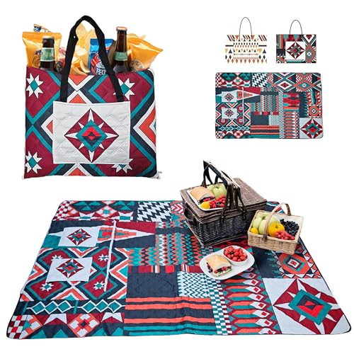 Inqzen Picknickdecke, Handtasche/Picknickmatte 2-in-1, Wasserdicht, Extra Komfort, Tragbar und Leichtgewicht, Picknicks, Camping, Spielplätze, Freibäder, Maschinenwaschbar (150x200 cm, Bordeauxrot)
