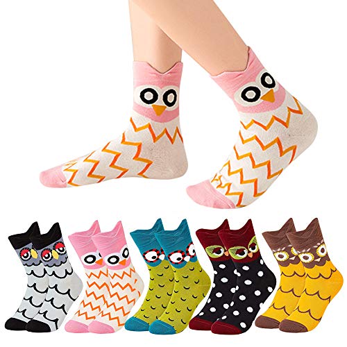 VDSOW Socken für Damen 39-42, 5 Paar Multipack Winter Socken Tier Eulen Baumwollsocken Lustig Geschenk für Frauen Mädchen 35 - 38, Dicke Warm Damen Baumwolle Wintersocken Weihnachtsgeschenke