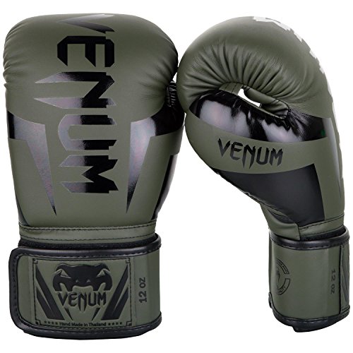 Venum Unisex Elite Boxing Gloves Boxhandschuhe, Khaki / Schwartz, 14oz EU