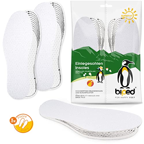 biped 3 Paar Barfuß Sohlen - zum Zuschneiden - Einlegesohlen für Damen- und Herrenschuhe - Frotteesohlen aus Baumwolle und echtem Natur Latex z2028