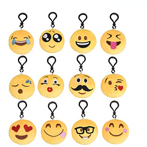 eLander Emoji Schlüsselanhänger Plüsch 12 Pack, 6 cm Mitgebsel | Kindergeburstagen | Gastgeschenke für Kinder Tasche Rucksack Ranzen Anhänger