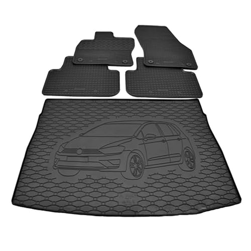 Mattenprofis Gummimatten + Gummi Kofferraumwanne Set passend für VW Golf Sportsvan ab Bj.2014 GKK, schwarz