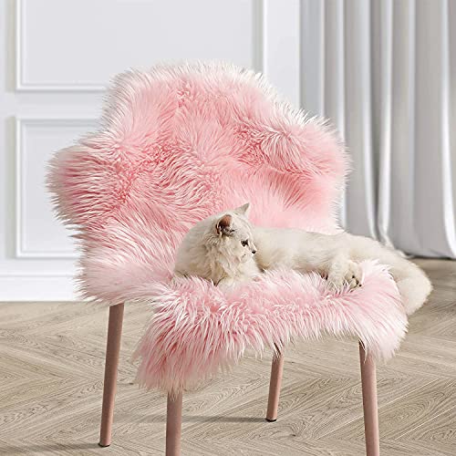 bedee Hochflor Teppich Lammfell-Teppich Langflor Kunstfell Schaffell Teppiche für Wohnzimmer Schlafzimmer Kinderzimmer, flauschig Shaggy Faux Bettvorleger Stuhl Sofa Matte Carpet ( Rosa - 65x102cm )