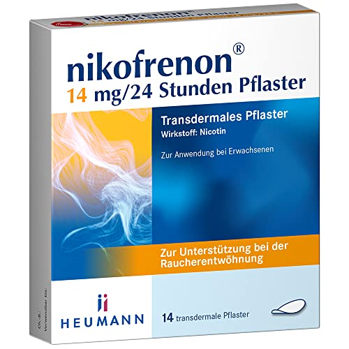 nikofrenon 14 mg/24 Stunden Pflaster - Nikotin-Pflaster zur Unterstützung der Raucherentwöhnung, mindert Entzugserscheinungen bei Nikotin-Abhängigkeit, transdermale Pflaster, 24h Wirkung, 14 St