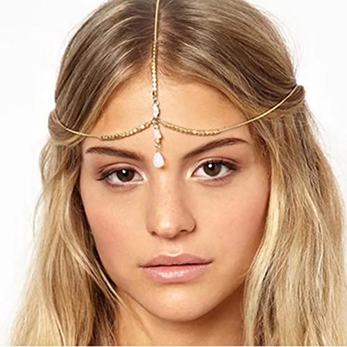 Wedity Boho Wassertropfenform Stirnanhänger Kopfbedeckung Stirnkette Augenbrauenanhänger Haarschmuck Perlenkopfkette für Frauen und Mädchen