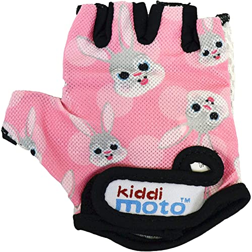 KIDDIMOTO Kinder Fahrradhandschuhe Fingerlose für Jungen und Mädchen/Fahrrad Handschuhe/Bike Kinder Handschuhe - Rosa Hase - S (2-5y)