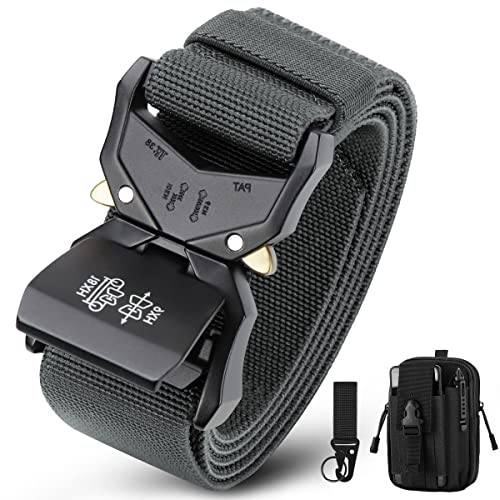 BESTKEE Herren Taktischer Gürtel, Arbeitsgürtel Schwerlast Gürtel, Militärstil mit Schnellverschluss Metallschnalle 38MM Breite, Geschenk mit taktischem Molle Beutel und Haken,Grau