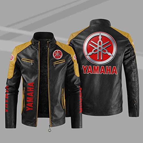 Herren Lederjacke für Yamaha Print, Vintage Leder Jugend Rennradjacke Flug Herbst Winter Loser Mantel Teen Geschenke,C,5XL