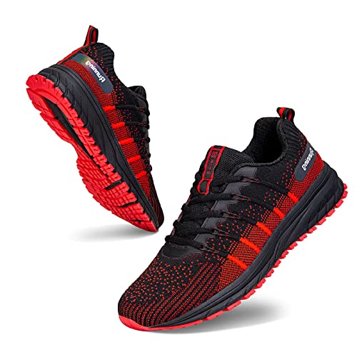 Herren Straßenlaufschuhe Damen Laufschuhe Fitness Turnschuhe Sneakers Sportschuhe Running Shoes(03-Schwarz/Rot,42)