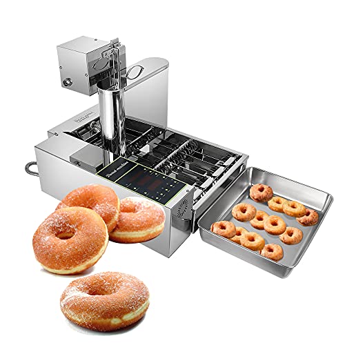 Kommerzielle Donut Maker Maschine, automatische Mini 4Rows Donuts Making Maschine 304 Edelstahl Donut Maschine, einstellbare Dicke Donut Friteuse, Auto Donut Maker mit 5,5 l Trichter 2000W