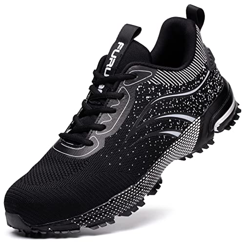 Furuian Sicherheitsschuhe Herren Arbeitsschuhe Herren Damen Leicht Sportlich Atmungsaktiv Schutzschuhe mit Stahlkappe Sneakers (43 EU,Schwarz)