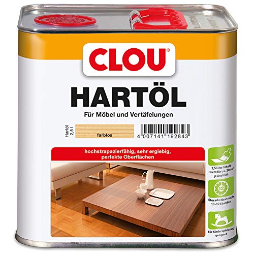 CLOU Hartöl: Zur Renovierung und Pflege von stark beanspruchtem Massivholz, z.B. Treppen, Möbel und Parkett, farblos, 2,50 L