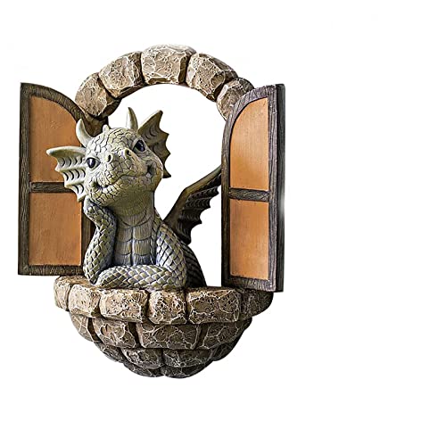 LDWAY Drachen Figuren Garten Deko, Schöne Hof Drachenskulptur, Dinosaurier Harz Ornamente Meditierte Statue Wetterfest - Dinosaurier Öffnen Die Tür/Fenster, Gartenfiguren (Öffnen Die Fenster)
