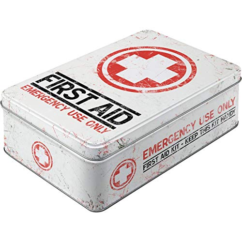 Nostalgic-Art Retro Vorratsdose Flach, 2,5 l, First Aid Kit – Geschenk-Idee für Dein Zuhause, Blech-Dose mit Deckel, Vintage Design
