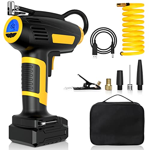 Luftkompressor, 12V Akku Kompressor, 150PSI Voreingestellter Druck, Elektrische Luftpumpe mit LCD Bildschirm und LED Licht, Batteriepumpen für Autos, Motorräder, Fahrräder, Basketbälle