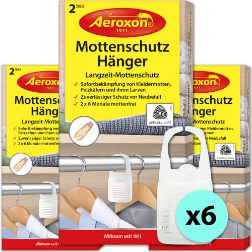 Aeroxon Mottenschutz für Kleiderschrank - 3x2 Stück - Mottenschutz-Hänger - Kleidermotten bekämpfen - alternative zu Mottenpapier - Kleidermottenfalle - Mottenkugeln