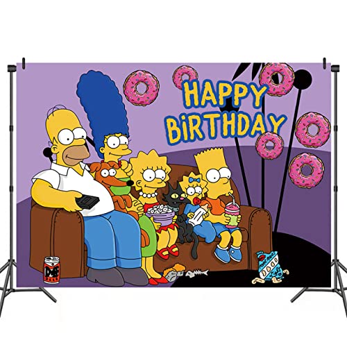 Geburtstag Cartoon Hintergrund-Tomicy The Simpsons Hintergrund Banner Cartoon Hintergrund Happy Birthday Zeichen Poster Fotografie Hintergrund für Kinder Geburtstagsfeier Dekoration 150 x 100 cm