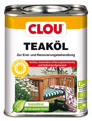 Clou Teaköl: Holzöl zum Imprägnieren, Auffrischen & Pflegen, Innen & Aussen, UV-Schutz, Farblos, 750 ml
