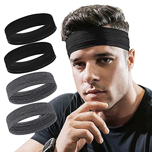 Vsiopy 4 Stück Sport Stirnbänder für Herren, rutschfeste Haarband Sportliche Stirnband, Feuchtigkeit Wicking Schweißband für Jogging Yoga Radfahren Fitness