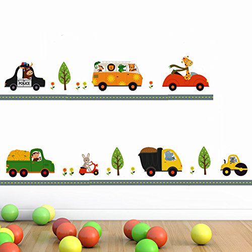 WandSticker4U®- Wandsticker TuTuTu, Straßenverkehr I L: 2M I Wandtattoo Kinderzimmer Junge Auto Straße Feuerwehr Fahrzeuge Wald-Tiere Bordüre I Wand Deko für Baby-zimmer Jungen Aufkleber