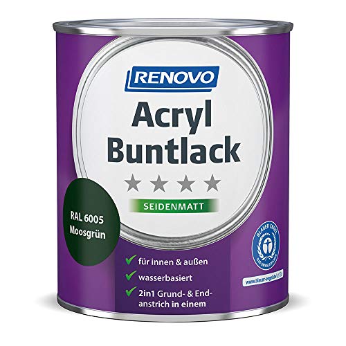 Acryl-Buntlack 2-in-1 750 ml RAL 6005 Moosgrün seidenmatt Renovo