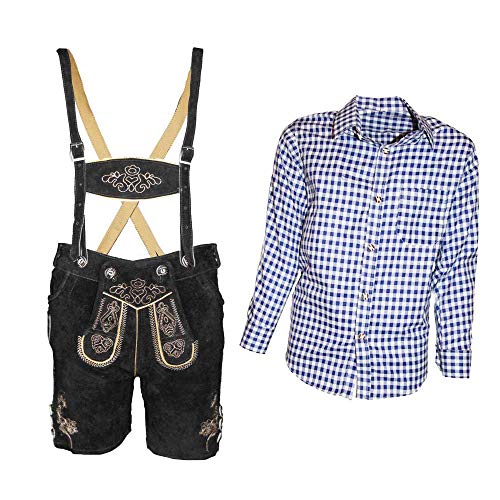 MS-Trachten Trachtenset Kinder Lederhose Leo schwarz Trachtenhose mit Hemd (blau, 140)