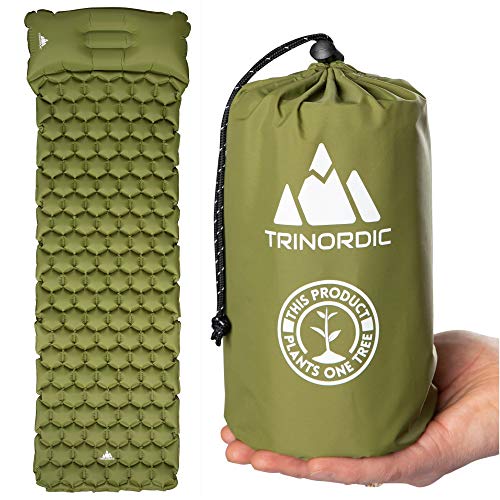TRINORDIC Camping Isomatte, Luftmatratze Ultralight Aufblasbare Luftmatratze mit integrierten Kissen Faltbare, superleichte, EIN-Mann-Luftmatratze Geeignet für Outdoor-Camping