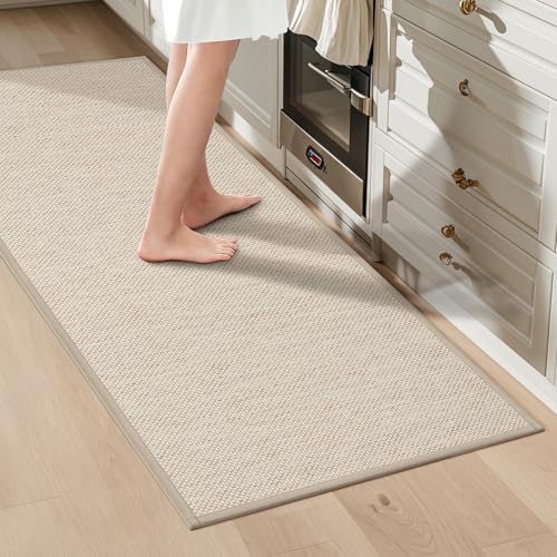 LEKEEPGO Küchenteppich Waschbar rutschfest 43x150cm, Küchenläufer rutschfest, Teppich Läufer Flur, Küchen Läufer, Waschbare Teppiche für Küchen,Flur,Waschküche, Beige