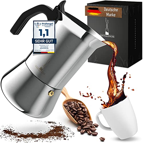 VINTAGENUSS Espressokocher Induktion für 4-6 Tassen - besonders hochwertige Mokkakanne aus Edelstahl, Camping Kaffeekocher, Espressokanne, Espressomaker- für alle Herdarten geeignet