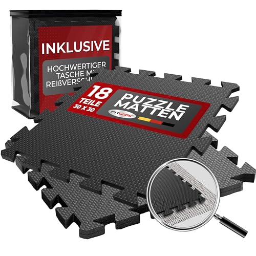 Bodenschutzmatte Fitness inkl. gratis Antirutschmatte & Zipperbag - 18 Rutschfeste Puzzlematten - 30x30x1cm Trainingsmatte - Sport Matte - Gymnastikmatte Sportmatte Turnmatte Fitnessmatte von FITLABS®
