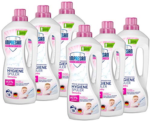 Impresan Hygiene-Spüler Sensitiv: Wäsche Desinfektion ohne Duft- und Farbstoffe – Hygienespüler - 6 x 1,5L im praktischen Vorteilspack