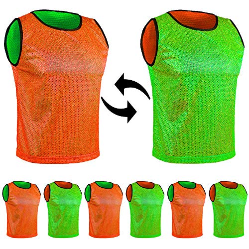 SPORTSBIBS 6X Fußball Leibchen für Kinder und Erwachsene - Set von 6 Stück - Wendeleibchen 2-Farbig, Trainingsleibchen, Markierungshemd Doppelseitig für Damen Herren Junioren Senioren